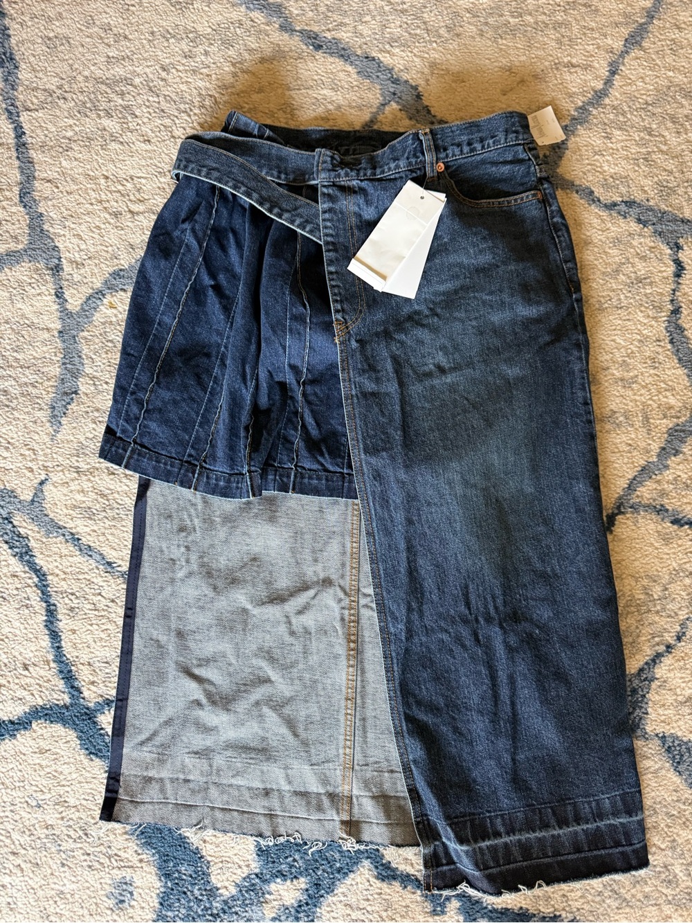 NWT Sacai Asymmetric Pleated Denim Wrap Skirt Blue Size 1 / US 6